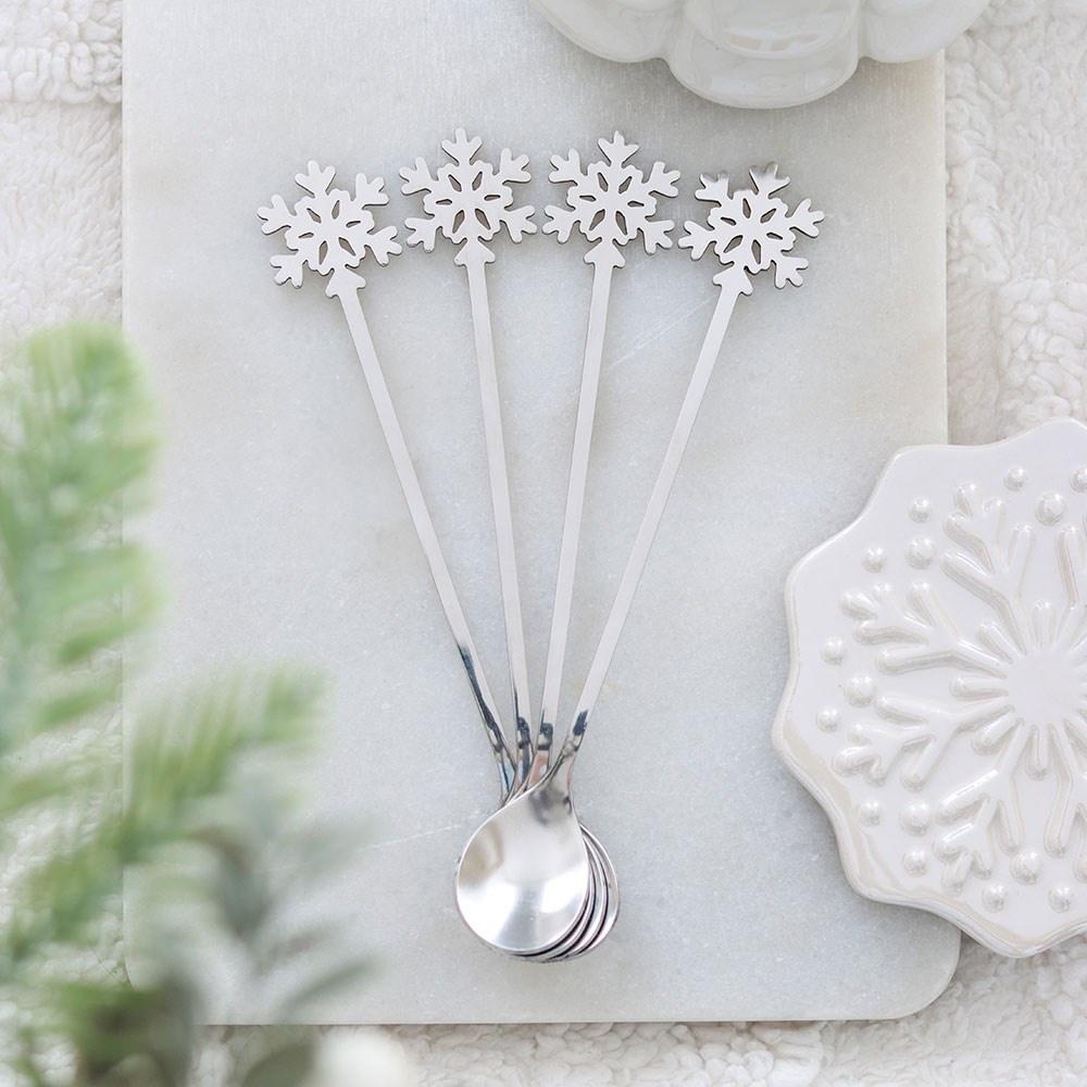 Something Different - Set of 4 Metal Snowflake Lepel - Zilverkleurig